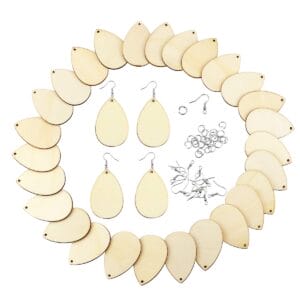 Unfinished Wood Earrings Wholesale: Laser-cut geometric wooden drop pendants, bulk pack of wood earrings for DIY jewelry making.