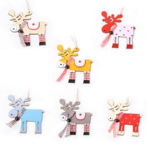 Colorful Wooden Reindeer Christmas Ornaments: Set of six adorable woodland animal ornaments, perfect for Christmas tree decor.