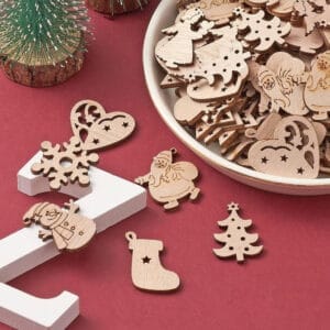 Manufacturer Wood Christmas Tree Decor: Laser-cut wooden Christmas ornaments, including snowmen, deer, hearts, and trees. Perfect for holiday crafting.