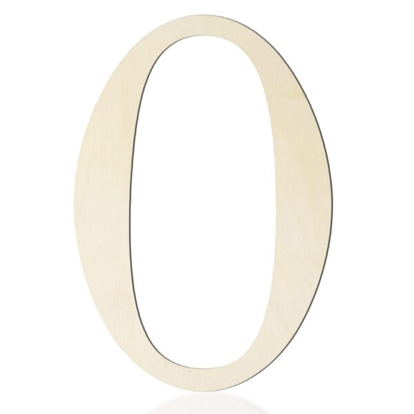 A large, flat, wooden cutout in the shape of the number zero makes perfect DIY wall decor or can be used as wooden craft letters against a white background.