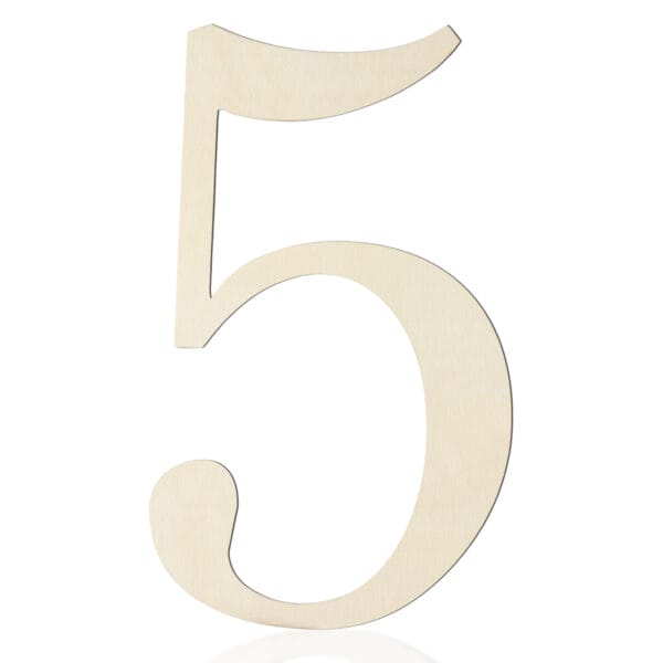 A beige-colored cutout of the number 5 on a white background, perfect for DIY wall decor or as wooden craft letters to personalize your space.