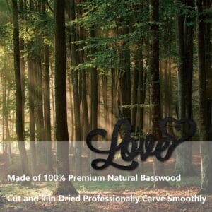 Cursive wooden "Love" sign, laser-cut from basswood. 7.8x11.9 inches. Customizable.