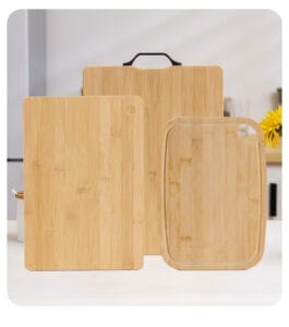 Set of three custom bamboo cutting boards. Eco-friendly and perfect for any kitchen.
