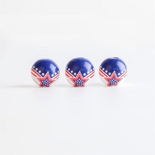 July 4th Patriotic Wooden Beads: Star print spacer beads for DIY garland and jewelry making. Wooden beads in bulk.