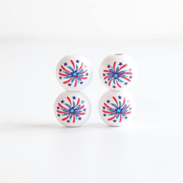 July 4th Patriotic Wooden Beads: Star print spacer beads for DIY garland and jewelry making. Bulk wooden beads.