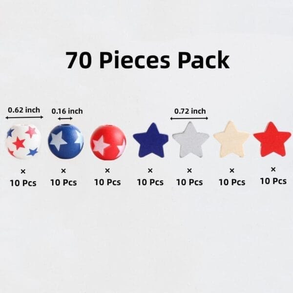 July 4th Patriotic Wooden Beads Bulk: Star print spacer wooden beads in bulk for DIY garland and jewelry making.