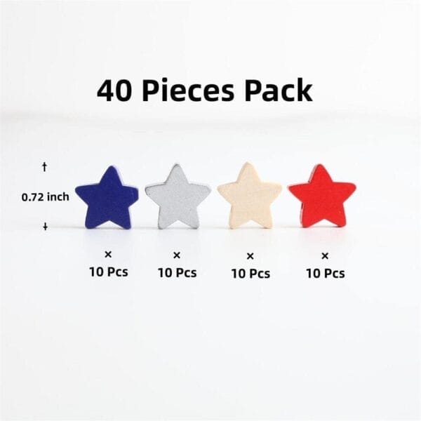 July 4th Patriotic Wooden Beads Bulk: 40 star-shaped wooden beads in bulk for DIY jewelry and garland making.