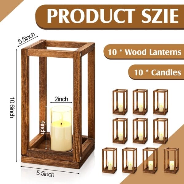 Wholesale wooden candle stand with candle, product dimensions shown. Wood wedding table decor supplier.