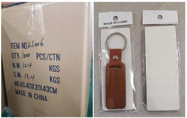 Wholesale wooden keychains: 1000 pcs/ctn, custom laser-cut wooden keychains supplier, made in China.