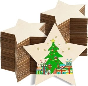 Wooden Shapes Stars: Bulk pack of unfinished wooden star shapes, perfect for crafts and DIY projects.