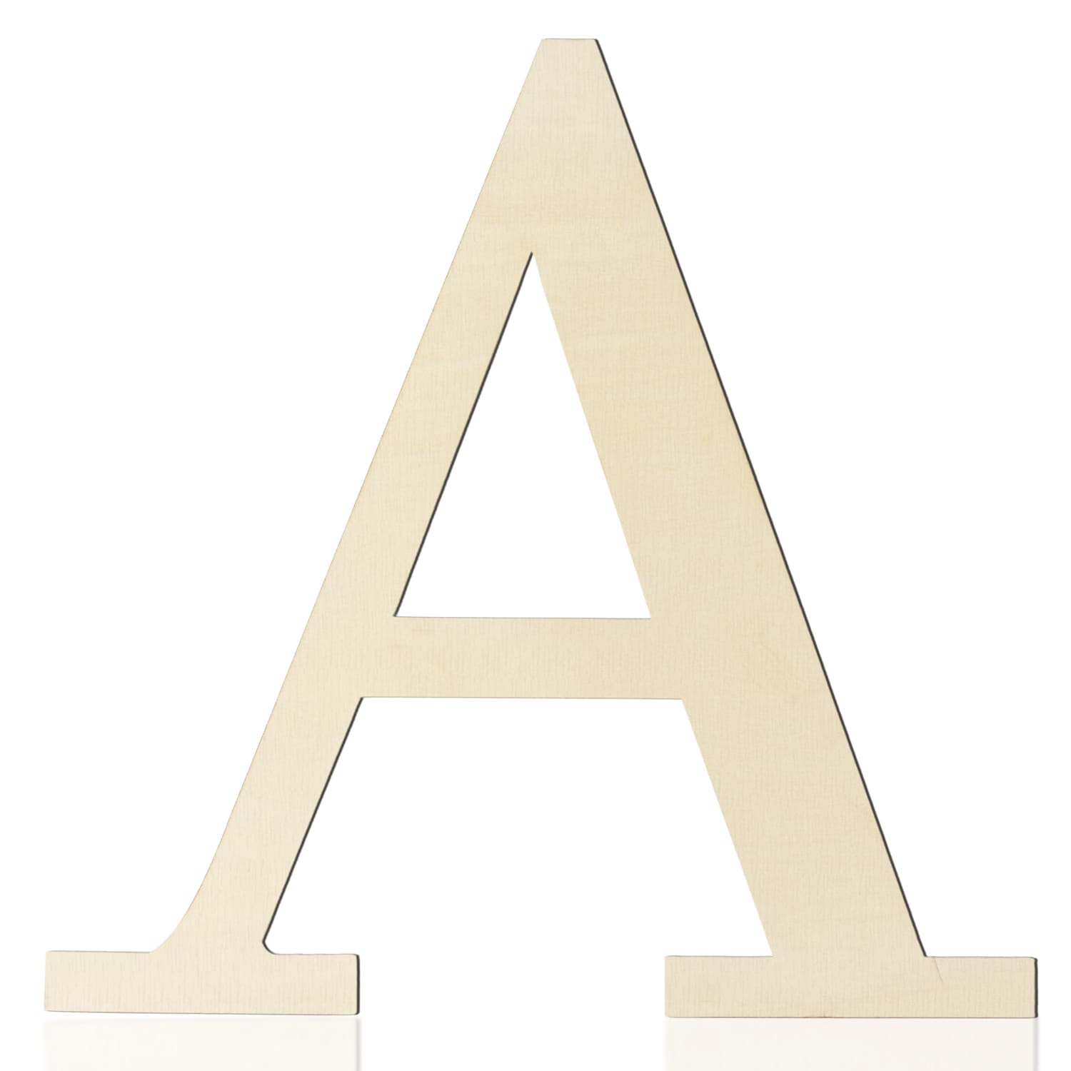 A large, beige, wooden uppercase letter "A" stands upright against a white background—perfect for DIY wall decor or personalizing your space with wooden craft letters.