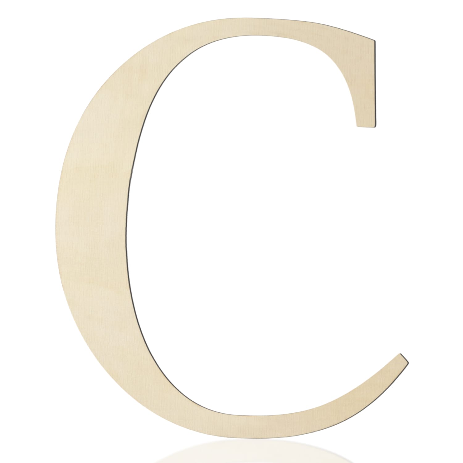 A large, plain wooden letter "C" on a white background, perfect for DIY projects or as stylish wall decor using Wooden Craft Letters.