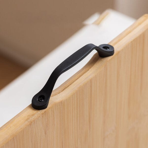 Bamboo cutting board with black handle. Eco-friendly, wholesale cutting boards.