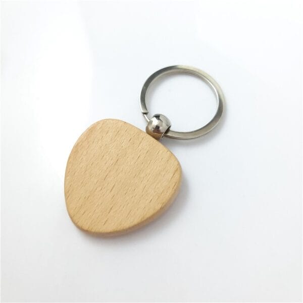 Laser cut wood keychain: Sustainable beech wood keychain with silver keyring