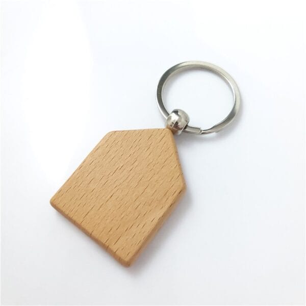 Laser cut wood keychain: Sustainable beech wood keychain with silver keyring