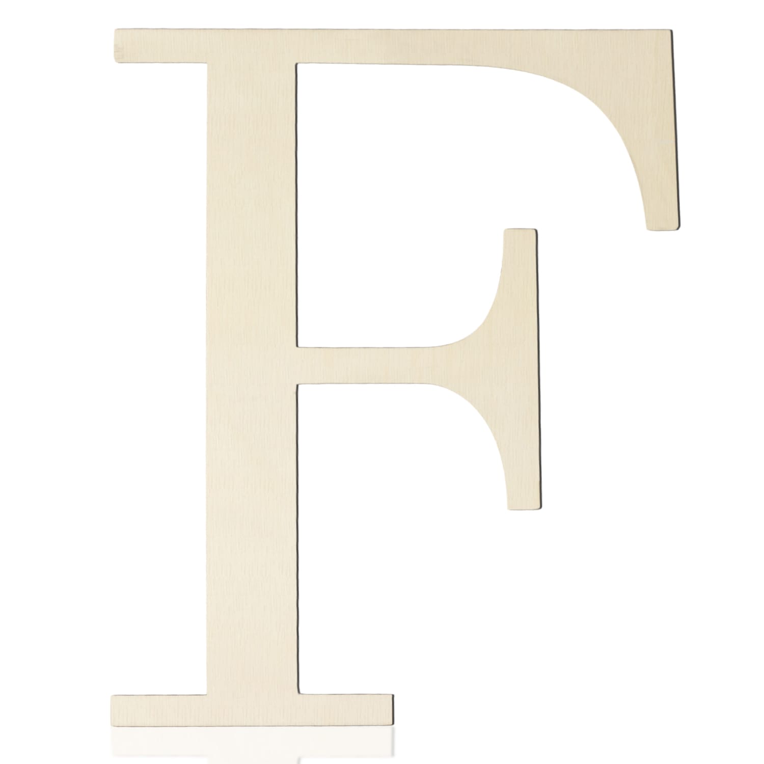 A large, uppercase letter "F" in a light wood finish on a white background—perfect as DIY wall decor or for personalized wooden craft letters projects.