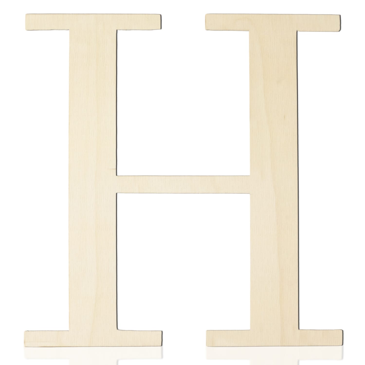 A large, light-colored wooden letter "H" stands upright on a white background—perfect for DIY projects or as wooden craft letters for personalized wall decor.