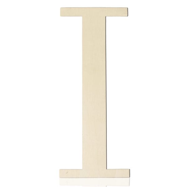 A plain, wooden uppercase letter "I" stands upright against a white background—perfect for wall decor or use in creative wooden craft letters projects.