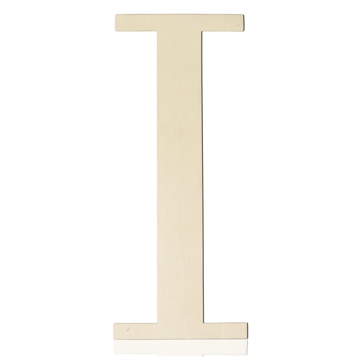 A plain, wooden uppercase letter "I" stands upright against a white background—perfect for wall decor or use in creative wooden craft letters projects.