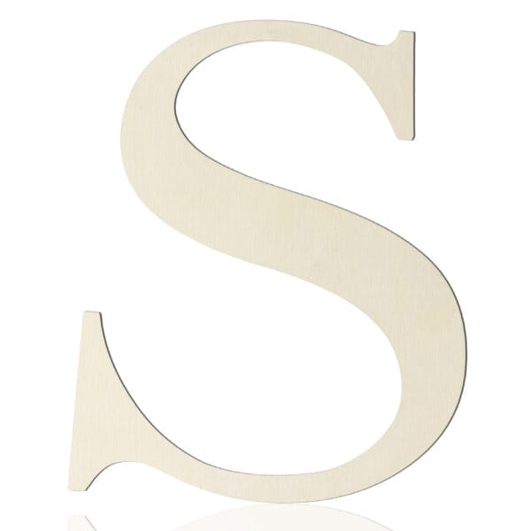A large, beige, wooden letter "S" on a white background—perfect for DIY projects or as unique wall decor.