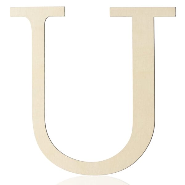 A large, plain, uppercase wooden letter "U" on a white background—perfect for DIY wall decor or personalized wooden craft letters projects.