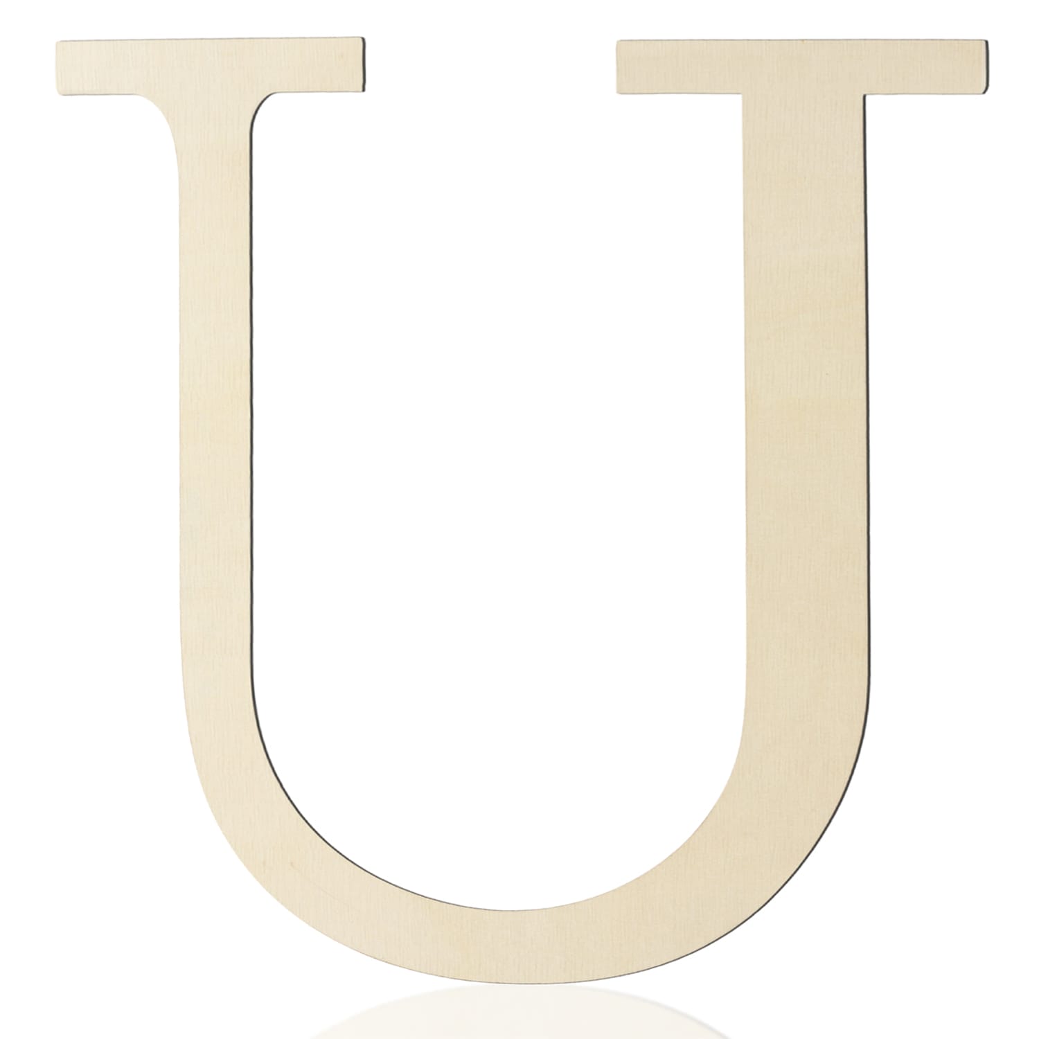 A large, plain, uppercase wooden letter "U" on a white background—perfect for DIY wall decor or personalized wooden craft letters projects.