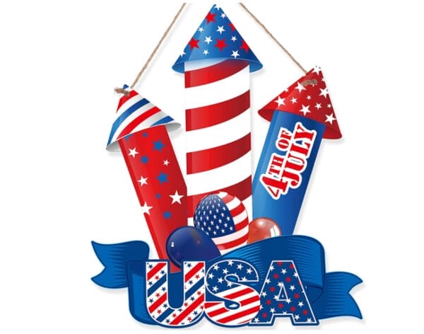 Patriotic 4th of July fireworks decoration; USA wood art.