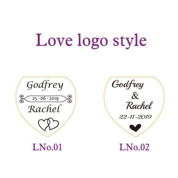 Custom wooden keychain designs: Godfrey & Rachel, wedding dates. Wholesale wooden keychains available.