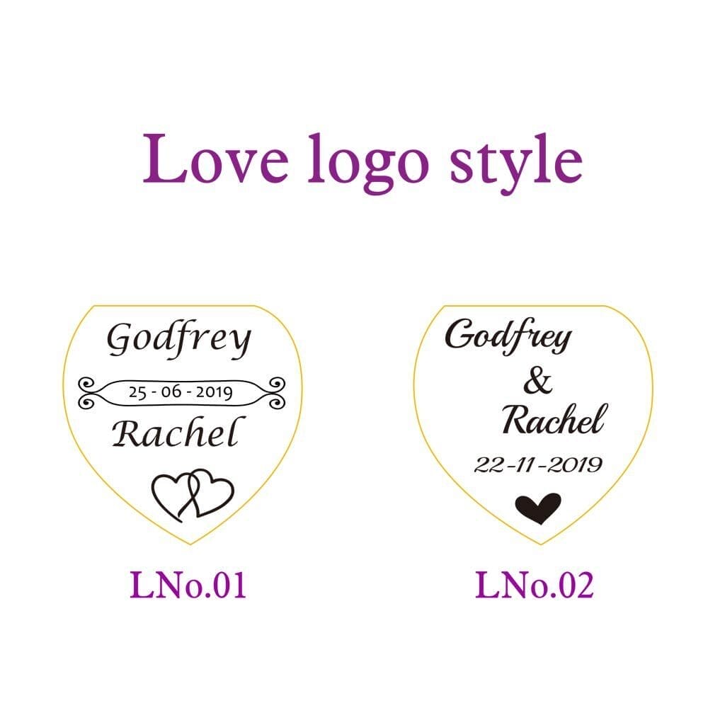 Custom wooden keychain designs: Godfrey & Rachel, wedding dates. Wholesale wooden keychains available.