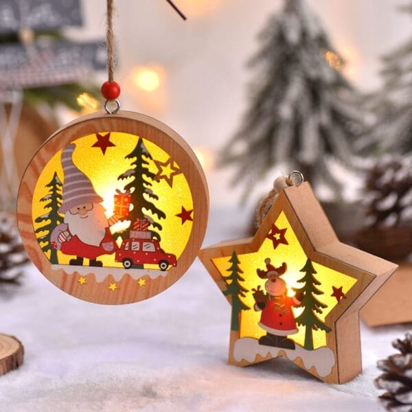 Wood Christmas Ornaments Manufacturer | LED Glowing Christmas Tree Hanging Decorations | Santa Snowman Reindeer Night Light Supplier - Image 4