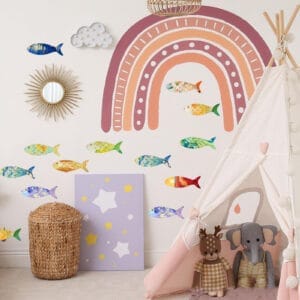 Colorable wood fish for kids' DIY projects. Set of colorful, hand-painted wooden fish.