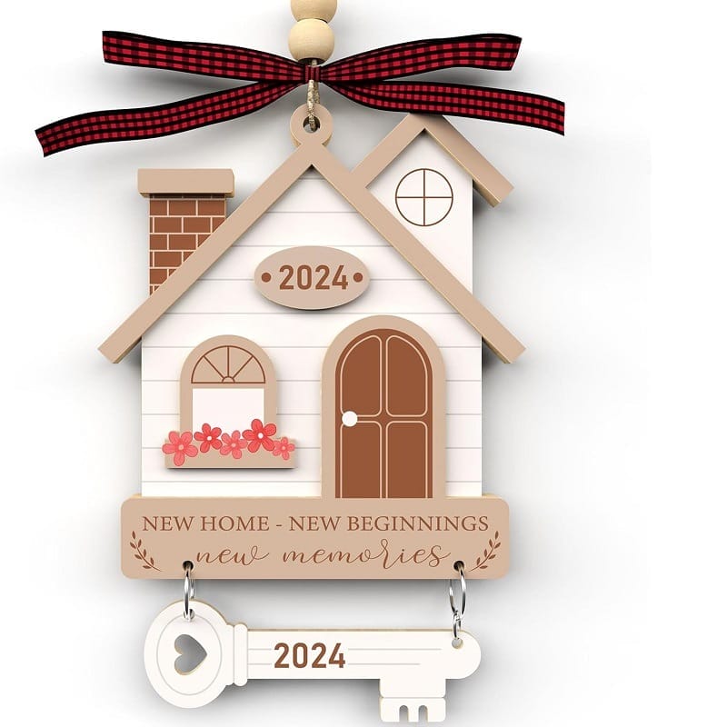 Celebrate new beginnings with this wooden Christmas decoration shaped like a house, inscribed with "2024" and heartfelt wishes. Perfect from your favorite wood gift supplier, it comes adorned with a plaid ribbon and a key labeled "2024.