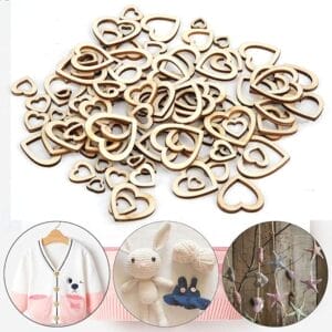 Bulk Wooden Heart Crafts: Many unfinished wood hearts of varying sizes, perfect for DIY projects and crafts.