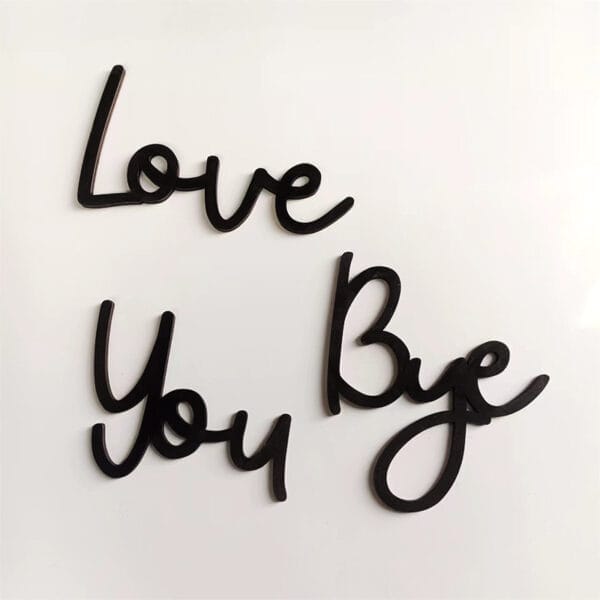 Black cursive text on a white background spells out "Love You Bye," perfect for pairing with wood letters or adding a special touch to your wholesale Halloween Christmas decor.