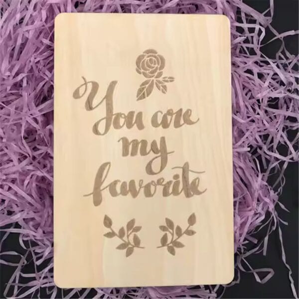 Laser-engraved wooden gift card: "You are my favorite". Custom wood ranch gift card from a laser engraved wooden gifts supplier.