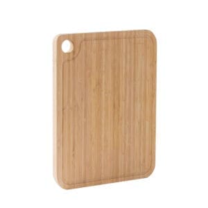 Small, rectangular bamboo wooden cutting boards with a handle.