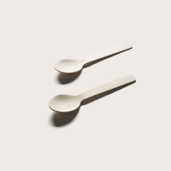 Two eco-friendly wooden ice cream spoons. Wholesale supplier of sustainable wood spoons.