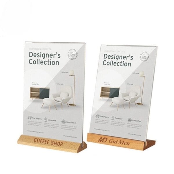 Two "Designer's Collection" brochures on wooden stands