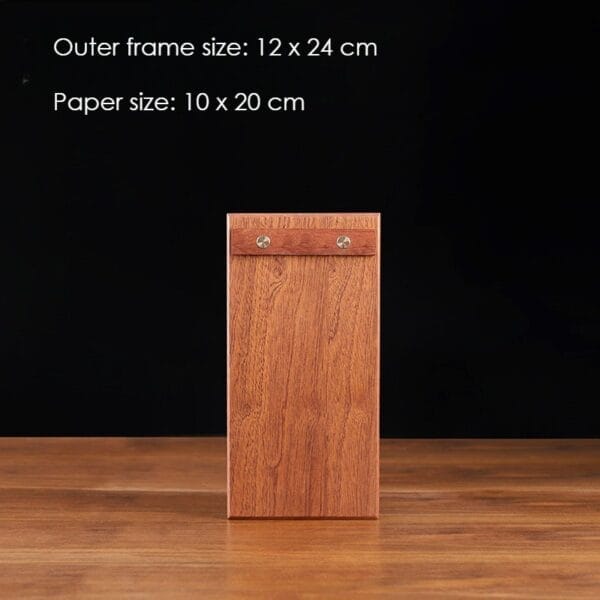 Freestanding solid walnut restaurant menu holder. 12x24cm frame, 10x20cm paper.