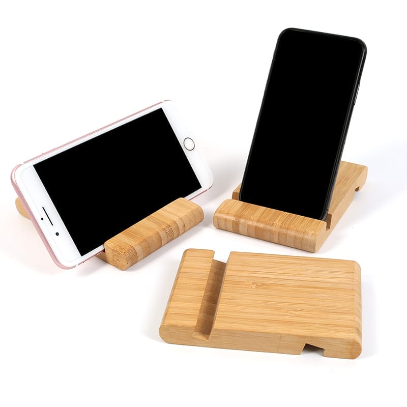 Alishan wooden phone holder: Eco-friendly bamboo desktop stand for phones.