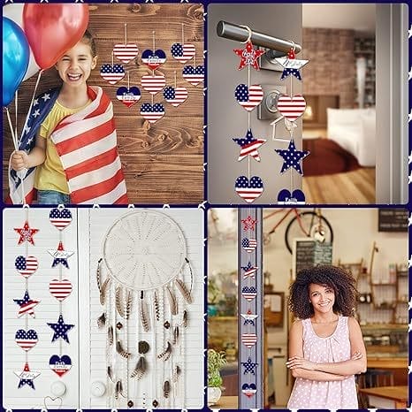 Patriotic wooden stars and hearts; Independence Day crafts wholesale.