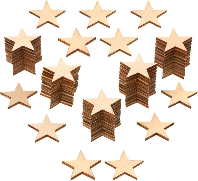 Many unfinished wooden shapes, perfect for crafting. Wholesale wooden stars.