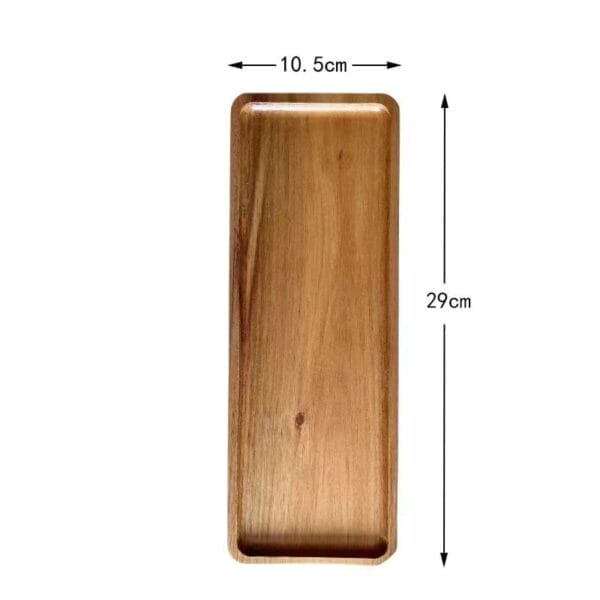 Acacia Wooden Tray: Rectangular tray measuring 29 cm by 10.5 cm, crafted in a Japanese style and ideal as a bread board. Shown from a top-down view with dimensions labeled.