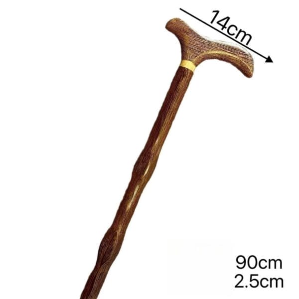 Premium Chicken Wing Wood long stick. Dark brown wooden cane with curved handle, 90cm long, and 2.5cm base.