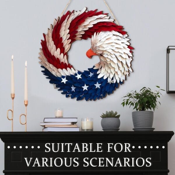 Patriotic eagle wreath wooden wall hanging. Perfect for wholesale & distribution.