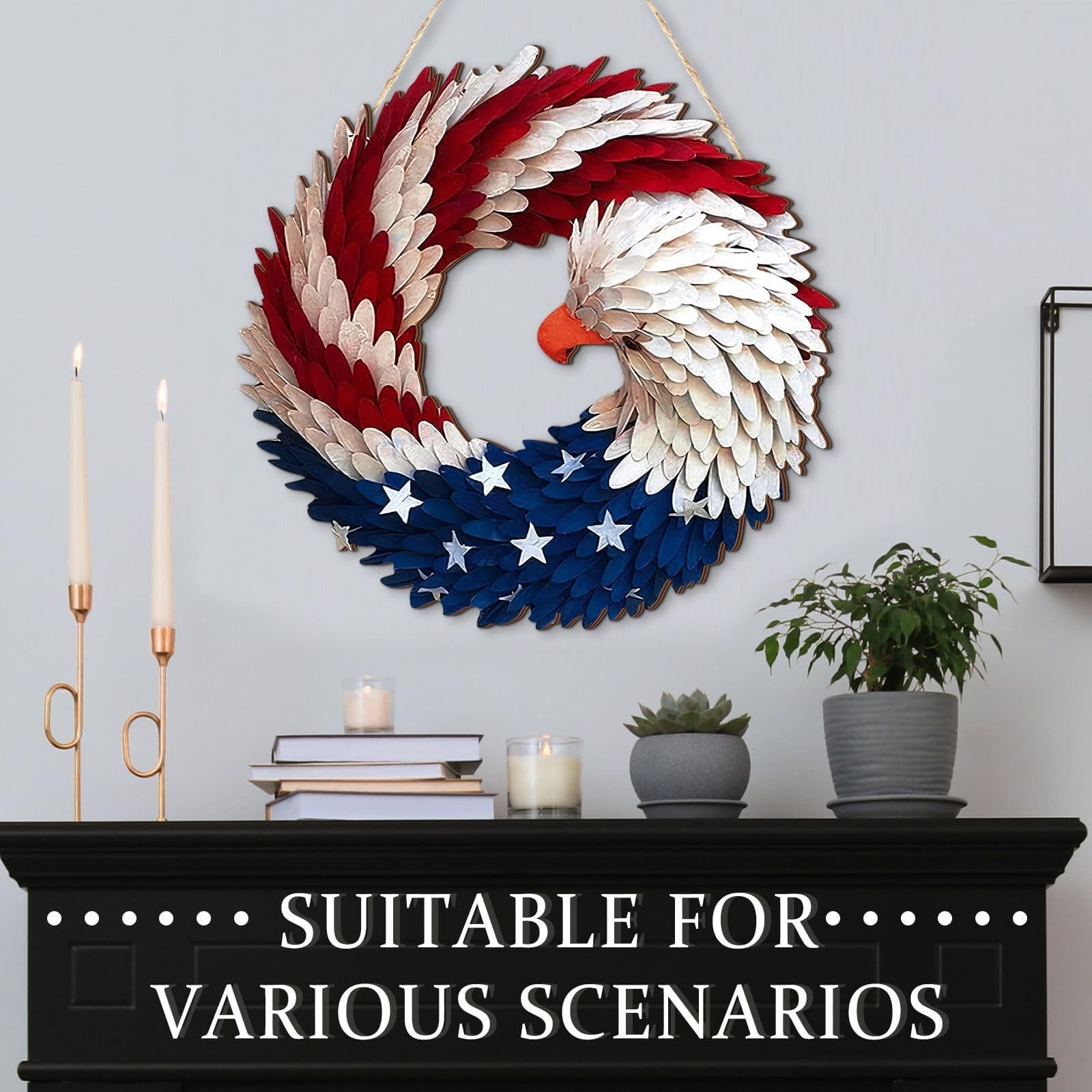 Patriotic eagle wreath wooden wall hanging. Perfect for wholesale & distribution.