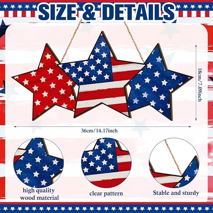 Patriotic wooden star door hanger. American flag design. Perfect for July 4th.