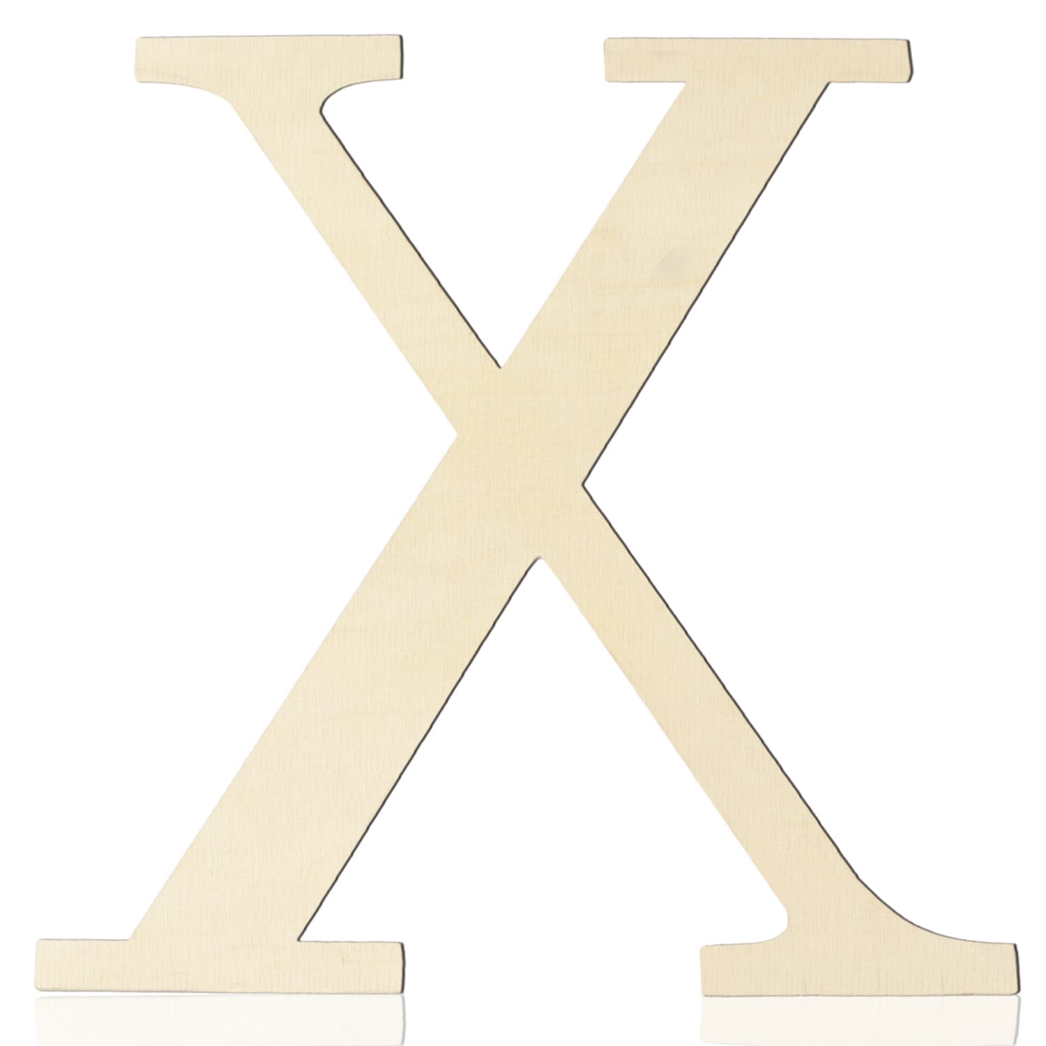 A large, uppercase letter "X" cut from light-colored wood, perfect for DIY projects or as wooden craft letters to enhance your wall decor, displayed against a white background.