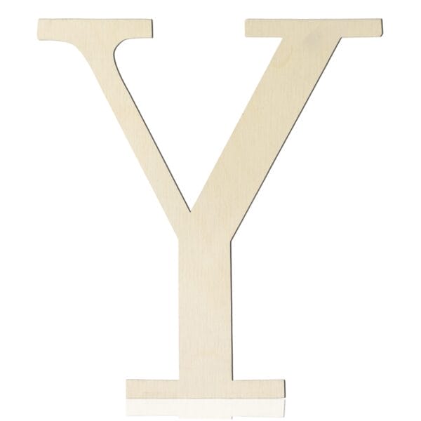 A large, plain, wooden letter "Y" stands upright on a white background—perfect for DIY projects, wall decor, or personalized Wooden Craft Letters displays.
