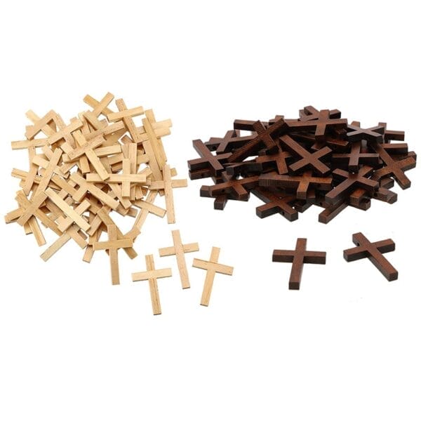 Small wooden crosses: Light and dark wood, ideal for Easter decor and crafts.